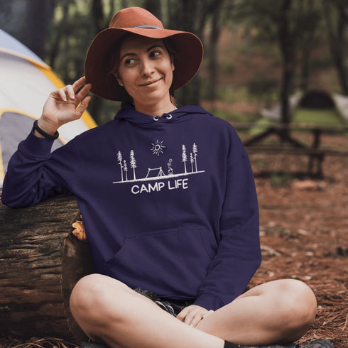 This hoodie Features a laid-back campsite logo, it’s made for folks who think burnt marshmallows are gourmet, tents are luxury suites, and every log is a potential chair.